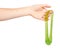 teenager playing green slime with hand, transparent toy