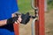 Teenager put on suede leather grips for outdoor workout