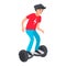 Teenager riding modern electric scooter. Teen on gyroboard. Young boy driving on hoverboard.
