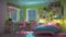 A teenager\\\'s bedroom with neon lights spelling out a message or design on the