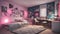 A teenager\\\'s bedroom with neon lights spelling out a message or design on the