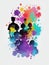 Teenager silhouette with colorful splashes. Water color illustration style
