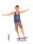 Teenager on skateboard flat vector illustration. Young smiling skateboarder, skater in summer clothes cartoon character