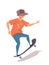 Teenager on skateboard flat vector illustration. Young smiling skateboarder, skater in summer clothes cartoon character