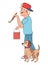 Teenager smiling and walking the dog cartoon