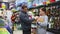 Teenager son and father shop at the pet store