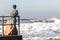 Teenager Standing Tidal Pool Ocean Waves