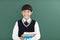 teenager Student girl stand before chalkboard