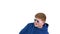 Teenager with sunglasses doing some cool dancing moves on white background.