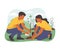 Teenager Volunteers Planting the Tree Plant for Reforestation Concept Illustration