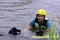 Teenager wakeboarding on a lake