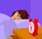 Teenager waking up, vector cartoon illustration