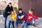 Teenagers gathering outdoors