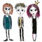 Teenagers group. Fashion young skinny girls and boy, sketch style. Doodle illustration of punks