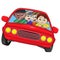 Teenagers are riding in the red car cartoon vector illustration