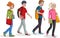 Teenagers students walking. Cartoon young people.