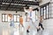 Teenagers training contemporary dance at studio