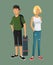 Teens girl blonde boy casual outfits with skate bag cap