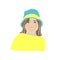 Teens girl drawn hat in trendy style. Lifestyle people. Beautiful female fashion face vector illustration. Cute