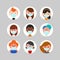 Teens and kids avatar collection. Cute children, boys and girls faces wearing medical face mask, Colorful user pic icons.