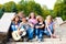 Teens playing guitar