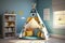 teepee with bookshelf and reading nook, perfect for quiet time or storytime