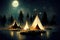 teepee indian tent standing in beautiful night landscape. Digital art.