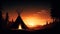 teepee indian tent standing in beautiful night landscape. generative ai.