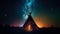 teepee indian tent standing in beautiful night landscape. generative ai.