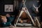 teepee surrounded by cushions and animal friends in whimsical and colorful room
