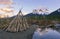 Teepee Tipi Indian Tent Camping Lake Nature Mountains Canadian Rockies Landscape Springtime Alberta Foothills