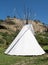 Teepee with White Canvas at the Pictograph Cave State Park Near Billings, Montana