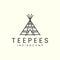 teepees line art style logo icon template design. indian camp vector illustration