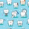 Teeth background .Seamless pattern with teeth. Vector baby illustration. Dental cute pattern. Fabric design for