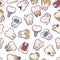 Teeth care treatment collection. Dental medicine theme pattern for posters, books, leaflets, stickers. Illustrations of