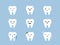 Teeth emoji icon set. Cracked, broken, healthy white cute cartoon kawaii tooth characters with different facial