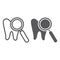 Teeth examination line and glyph icon, mouth and dental, lens and tooth sign, vector graphics, a linear pattern on a