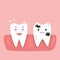 Teeth and gums inside the mouth are happy and unhappy with the problem of tooth decay. there are plaque on the teeth. tooth care c