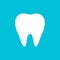 Teeth icon isolated on blue background. Clean tooth concept in flat style. Brushing teeth. Dental clinic design. Teeth symbol for