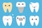 Teeth icon set. Cracked, broken, healthy yellow white ill tooth dental implant prosthesis, braces. Cute cartoon kawaii character.