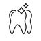 Teeth Shine Line Icon. Dental Veneer. Tooth Medical Care Linear Pictogram. Dental Treatment Sign. Human Ceramic Veneers