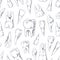 Teeth sketch pattern. Seamless print of hand drawn human tooth collection. Dentist vintage graphic. Fangs and molars