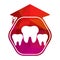 Teethes logos inside a shape of hexagon with education cap