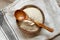 Teff flour in a bowl with a spoon