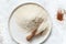 Teff flour in a plate with a spoon