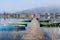 Tegernsee lake view panorama from a wooden Pier. Bayern, Germany