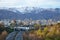 Tehran Skyline and Highway in Front of Snowy Mountains