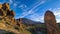 Teide - Scenic golden hour sunrise morning view on unique rock formation Roque Cinchado, Roques de Garcia, Tenerife.