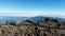 Teide volcano at dawn in December, Tenerife Canary Islands. View of the volcano, flying a drone. Volcano-scorched land, tourist de