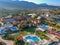 Tekirova, Turkey - September 2, 2019: Aerial view of the Phaselis Rose hotel in Tekirova, Turkey. Tekirova is a seaside resort and